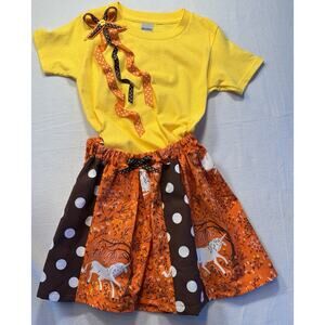 Handmade unicorn Polkadot Skirt With Kids Shirt, Handmade‎ Ribbon Size 4T